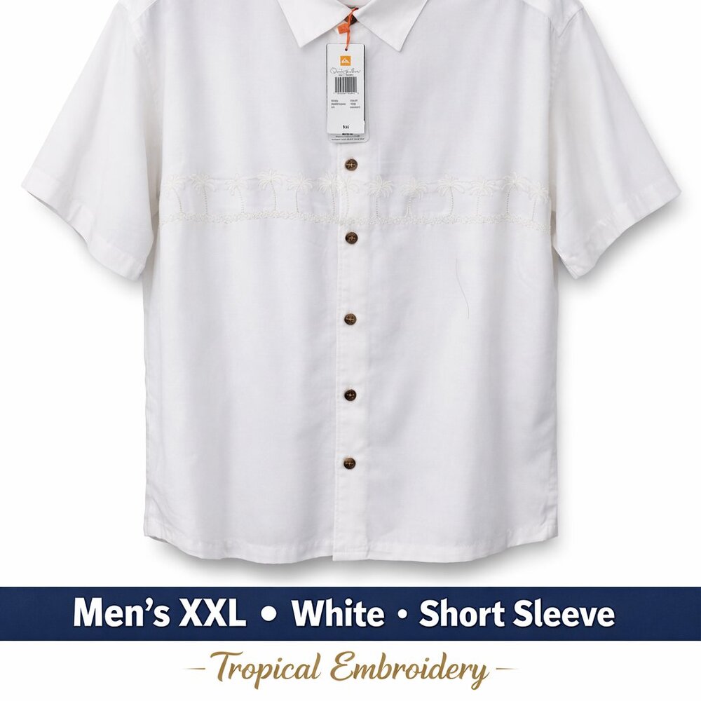 Quiksilver Waterman Men’s XXL Tahiti Palms Button-Up Shirt White NWT - Picture 2 of 14